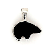 Large Sterling Silver California Black Bear Pendant with Black Onyx In